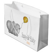 黄色い気球を持つ3番目の誕生日ゾウ ラージペーパーバッグ (裏面アングル)