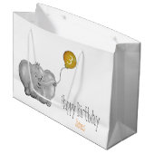 黄色い気球を持つ3番目の誕生日ゾウ ラージペーパーバッグ (正面アングル)