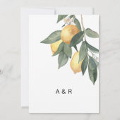 黄色い水の色のレモンと葉緑のの結婚 セーブザデート (裏面)
