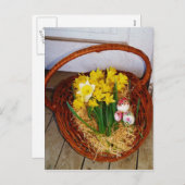 黄色い水仙とフローラのイースター卵のバスケット シーズンポストカード (正面/裏面)