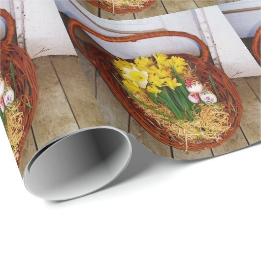 黄色い水仙とフローラのイースター卵のバスケット ラッピングペーパー (ロールコーナー)