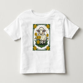 黄色い水仙に囲まれたかわいい赤ちゃん羊 トドラーTシャツ