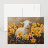 黄色い水仙のかわいい絵を描子羊 ポストカード (正面/裏面)