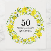 黄色い水仙のカスタム50歳の誕生日パーティー ワインラベル (シングルラベル)