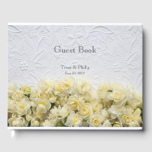 黄色い水仙の白いエンボスのような外観 ゲストブック (正面)