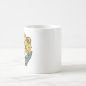 黄色い水仙の花が咲くかわいい猫 コーヒーマグカップ (中央)
