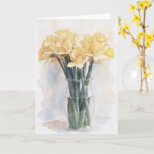 黄色い水仙の花の花瓶のノートカード カード (黄色い花)
