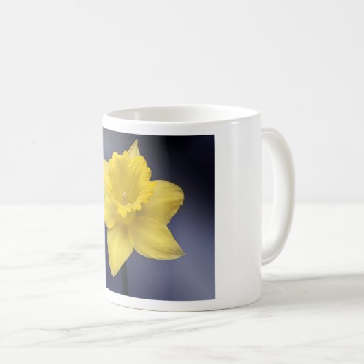 黄色い水仙の花フローラの絵を描水色 コーヒーマグカップ (正面右)