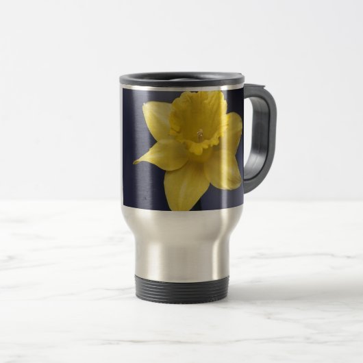 黄色い水仙の花フローラの絵を描水色 トラベルマグ (正面右)