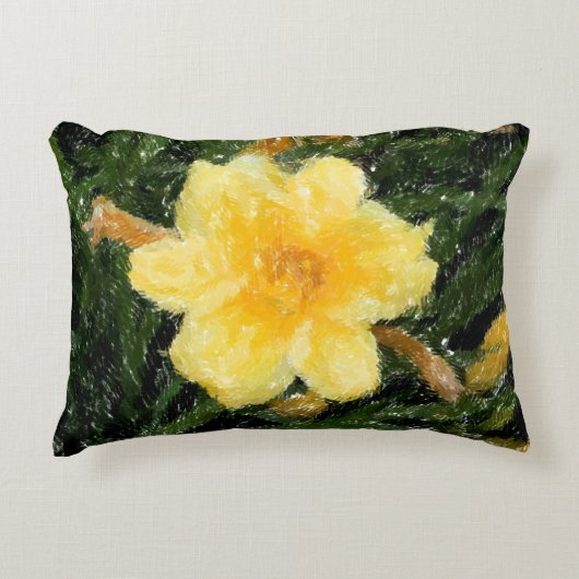 黄色い水仙の花抽象芸術オリジナルアート アクセントクッション (正面)