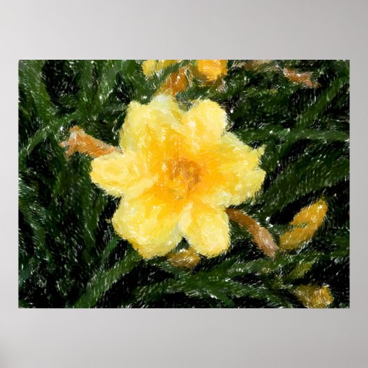 黄色い水仙の花抽象芸術オリジナルアート ポスター (正面)