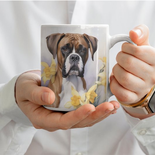 黄色い水彩を放つ可愛いボクサー犬 コーヒーマグカップ