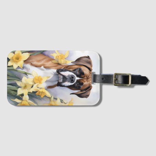 黄色い水彩を放つ可愛いボクサー犬 ラゲッジタグ (正面横)