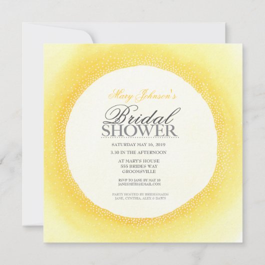 黄色い水彩画のブライダルシャワーのパーティーの招待 招待状 (裏面)