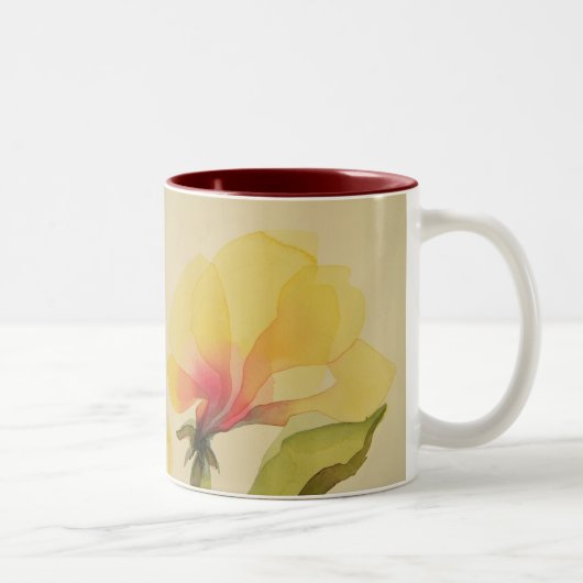 黄色い水彩画の花のマグ ツートーンマグカップ (右)