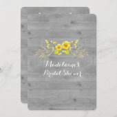 黄色い水彩画の花の灰色の木製のブライダルシャワー 招待状 (正面/裏面)