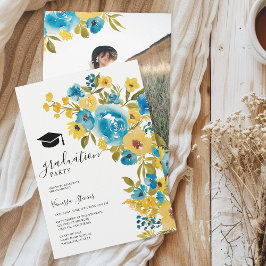 黄色い水彩野草花卒業写真 招待状