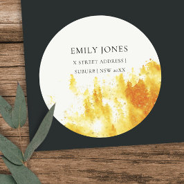 黄色い水彩風景樹状葉モノグラム ラウンドシール