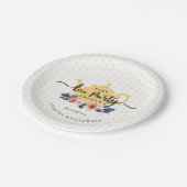 黄色い水玉模様のヴィンテージの花のティーポットのベビーシャワー ペーパープレート (アングル)