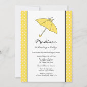 黄色い水玉模様の傘のベビーシャワー 招待状 (正面)