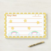 黄色い水玉模様、かわいい星と虹10" x 6" ポストイット (デスク)