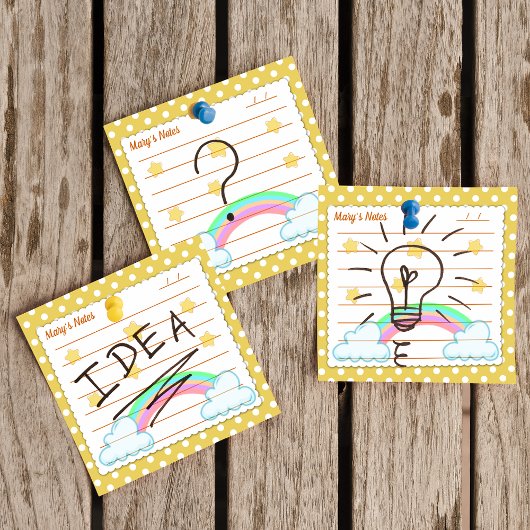 黄色い水玉模様、かわいい星と虹3" x 3" ポストイット