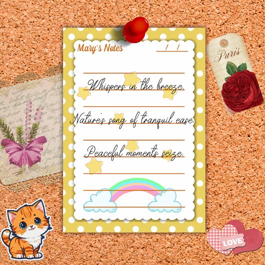 黄色い水玉模様、かわいい星と虹4" x 6" ポストイット