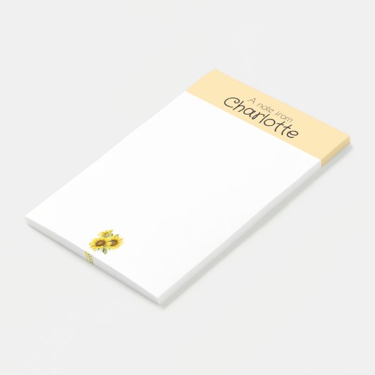 黄色い水色のひまわり名後備付き ポストイット (アングル)