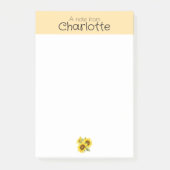 黄色い水色のひまわり名後備付き ポストイット (正面)