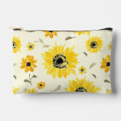 黄色い水色のひまわり模様 アクセサリーポーチ (正面)