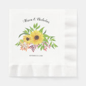 黄色い水色のひまわり素朴なフローラ結婚ズ 縁ありランチョンナプキン (正面)
