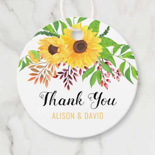 黄色い水色のひまわり結婚の花をありがとう フェイバータグ (正面)