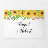 黄色い水色のひまわり結婚フローラ 三つ折り招待状 (カバー)