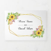 黄色い水色のひまわり、タイポグラフィ結婚ズ 三つ折り招待状 (カバー)