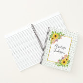 黄色い水色のひまわり、フレームと水玉模様 ノートブック (内部)