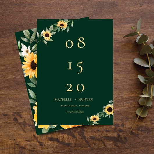 黄色い水色のひまわり&ワイルドフラワーモダン セーブザデート