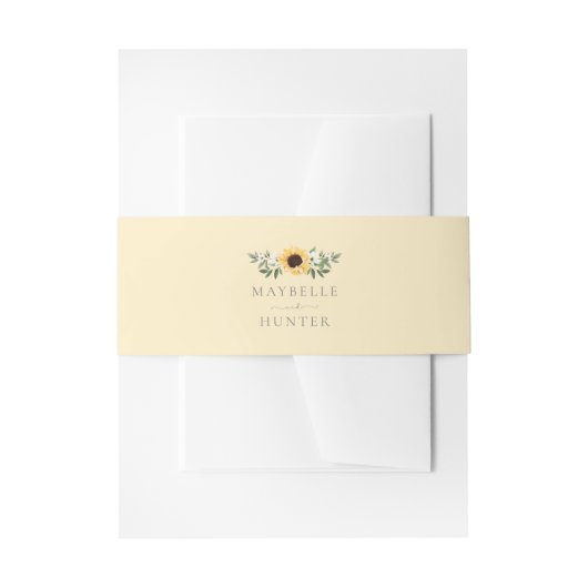 黄色い水色のひまわり&ワイルドフラワー結婚ズ 招待状ベリーバンド (正面例)