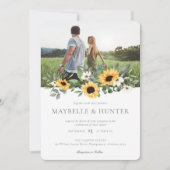 黄色い水色のひまわり&ワイルドフラワー結婚ズ 招待状 (正面)