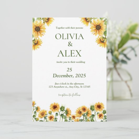 黄色い水色のひま素朴わら写真 招待状 (スタンド正面)