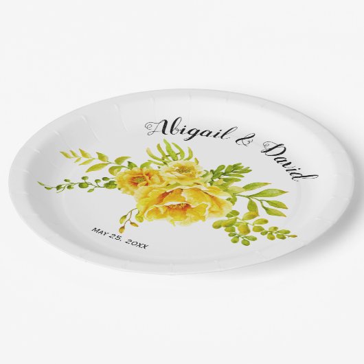 黄色い水色のサボテンの花は多肉性結婚の ペーパープレート (アングル)