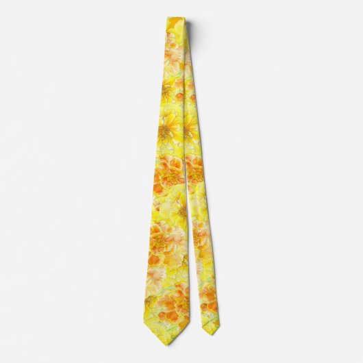 黄色い水色の夏のマリゴールドの花 ネクタイ (正面)