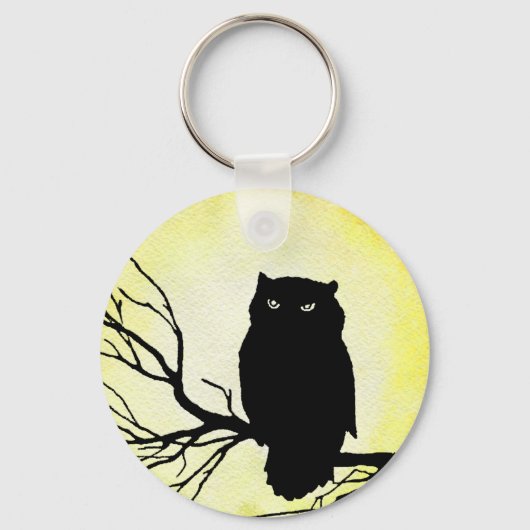 黄色い水色の月を持つ怖いヴィンテージフクロウ キーホルダー (裏面)