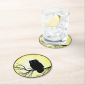 黄色い水色の月を持つ怖いヴィンテージフクロウ ラウンドペーパーコースター (インサイチュ)