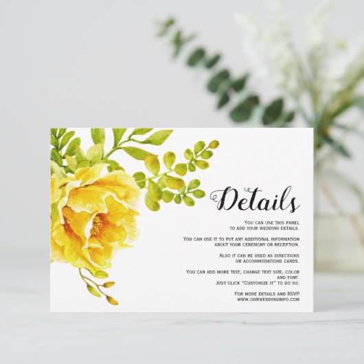 黄色い水色の花のフローラ結婚の詳細 エンクロージャーカード (スタンド正面)