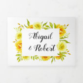 黄色い水色の花のフローラ結婚の 三つ折り招待状 (カバー)