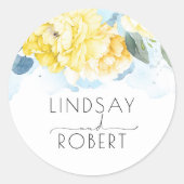 黄色い水色の花エレガントヴィンテージインスパイア ラウンドシール (正面)