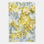 黄色い水色の花模様デザイン キッチンタオル (縦)