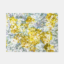 黄色い水色の花模様デザイン ドアマット