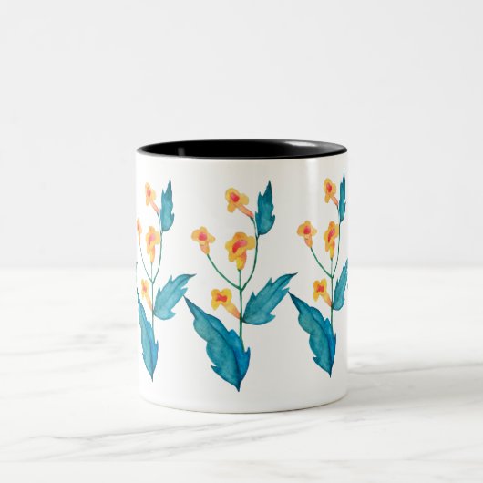黄色い水色の花 ツートーンマグカップ (中央)