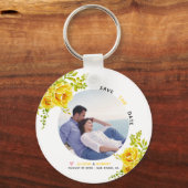 黄色い水色の花、緑の葉花と写真 キーホルダー (正面)